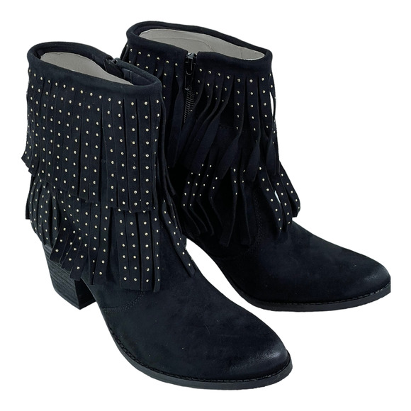 NEW NWT Coconuts by Matisse Flint Ankle Boots Bootie Black Suede Studded Fringe - Picture 2 of 12